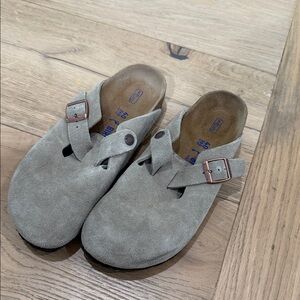 Birkenstock Gray Suede Mules
